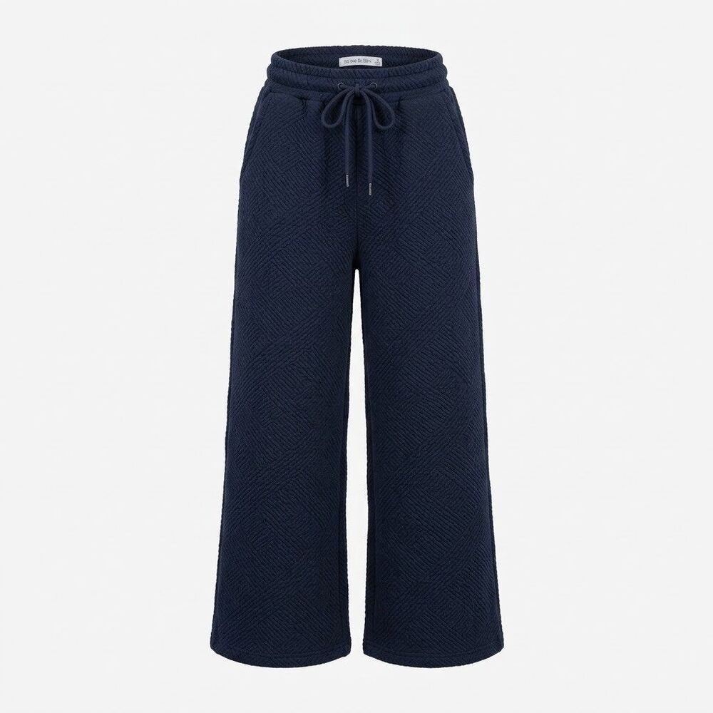 See & Be Seen Women S Navy Quilted Elastic Waist Drawstring Wide Leg Pants Chic
